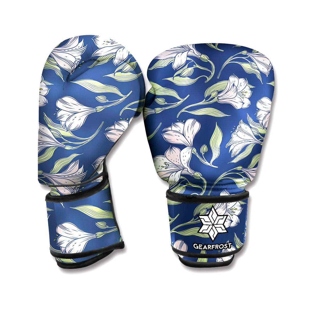 White Alstroemeria Pattern Print Boxing Gloves