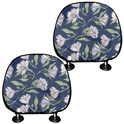 White Alstroemeria Pattern Print Car Headrest Covers