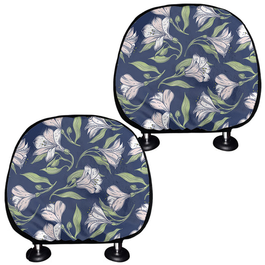 White Alstroemeria Pattern Print Car Headrest Covers