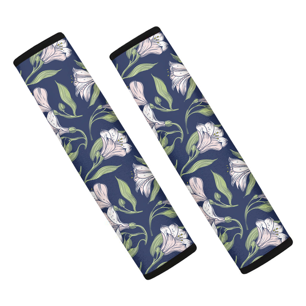 White Alstroemeria Pattern Print Car Seat Belt Covers