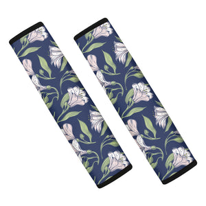 White Alstroemeria Pattern Print Car Seat Belt Covers