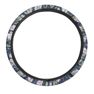 White Alstroemeria Pattern Print Car Steering Wheel Cover