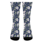 White Alstroemeria Pattern Print Crew Socks