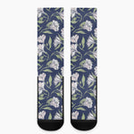 White Alstroemeria Pattern Print Crew Socks