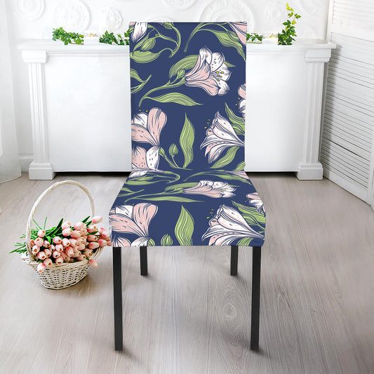 White Alstroemeria Pattern Print Dining Chair Slipcover