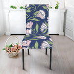 White Alstroemeria Pattern Print Dining Chair Slipcover