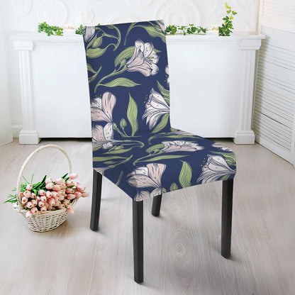 White Alstroemeria Pattern Print Dining Chair Slipcover