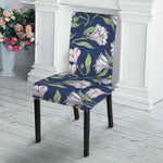 White Alstroemeria Pattern Print Dining Chair Slipcover