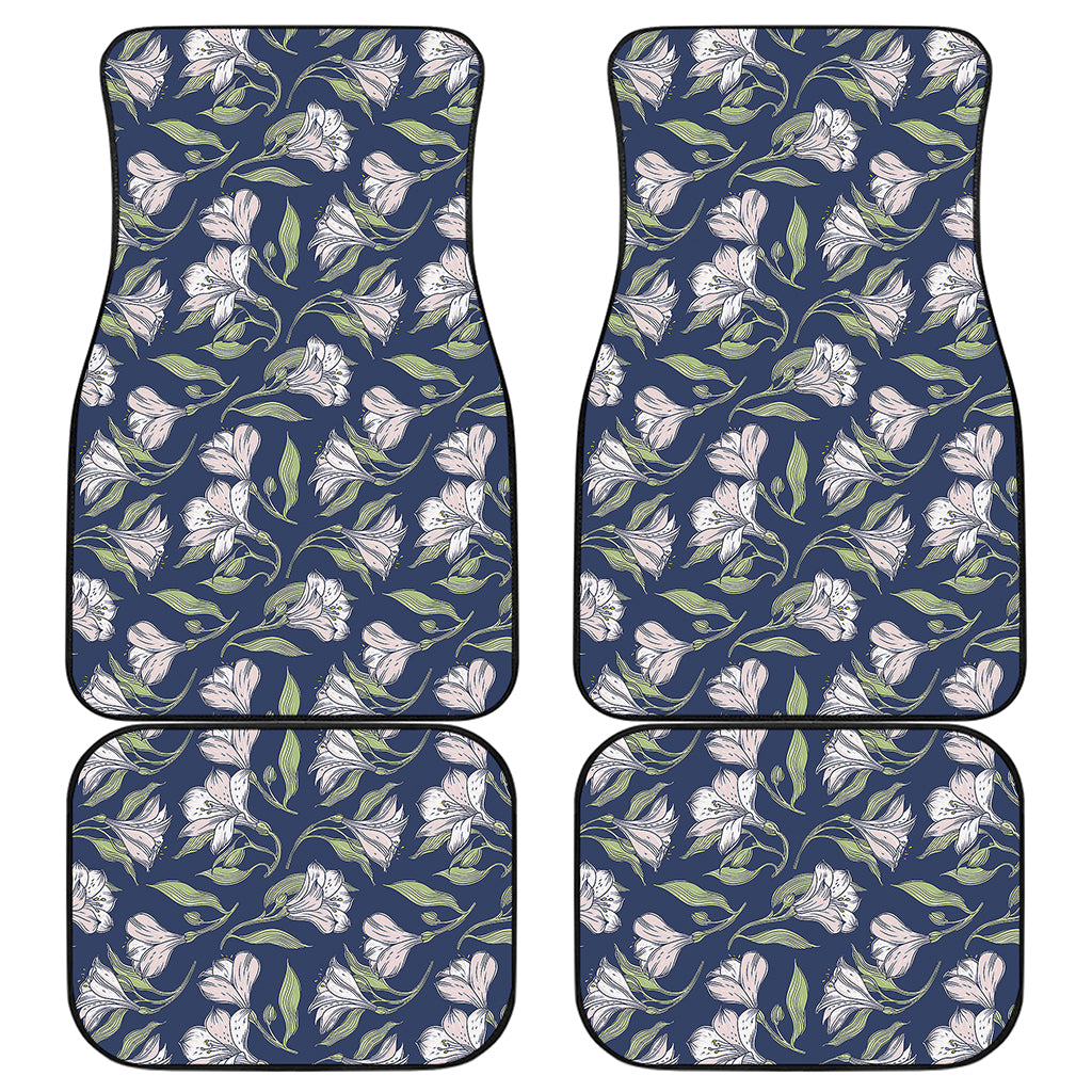 White Alstroemeria Pattern Print Front and Back Car Floor Mats