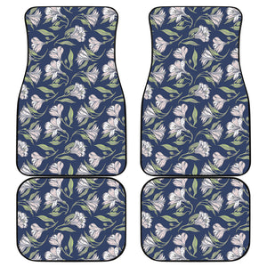 White Alstroemeria Pattern Print Front and Back Car Floor Mats