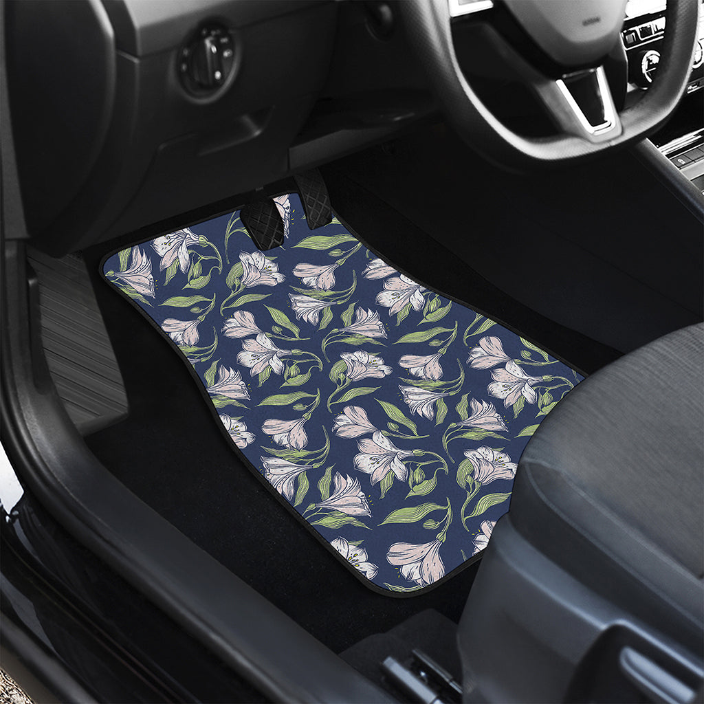 White Alstroemeria Pattern Print Front and Back Car Floor Mats