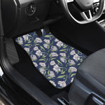 White Alstroemeria Pattern Print Front and Back Car Floor Mats