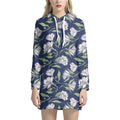 White Alstroemeria Pattern Print Pullover Hoodie Dress