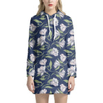 White Alstroemeria Pattern Print Hoodie Dress