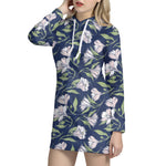 White Alstroemeria Pattern Print Hoodie Dress