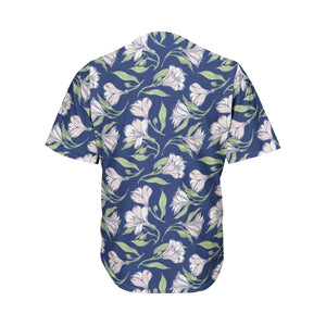 White Alstroemeria Pattern Print Men's Baseball Jersey