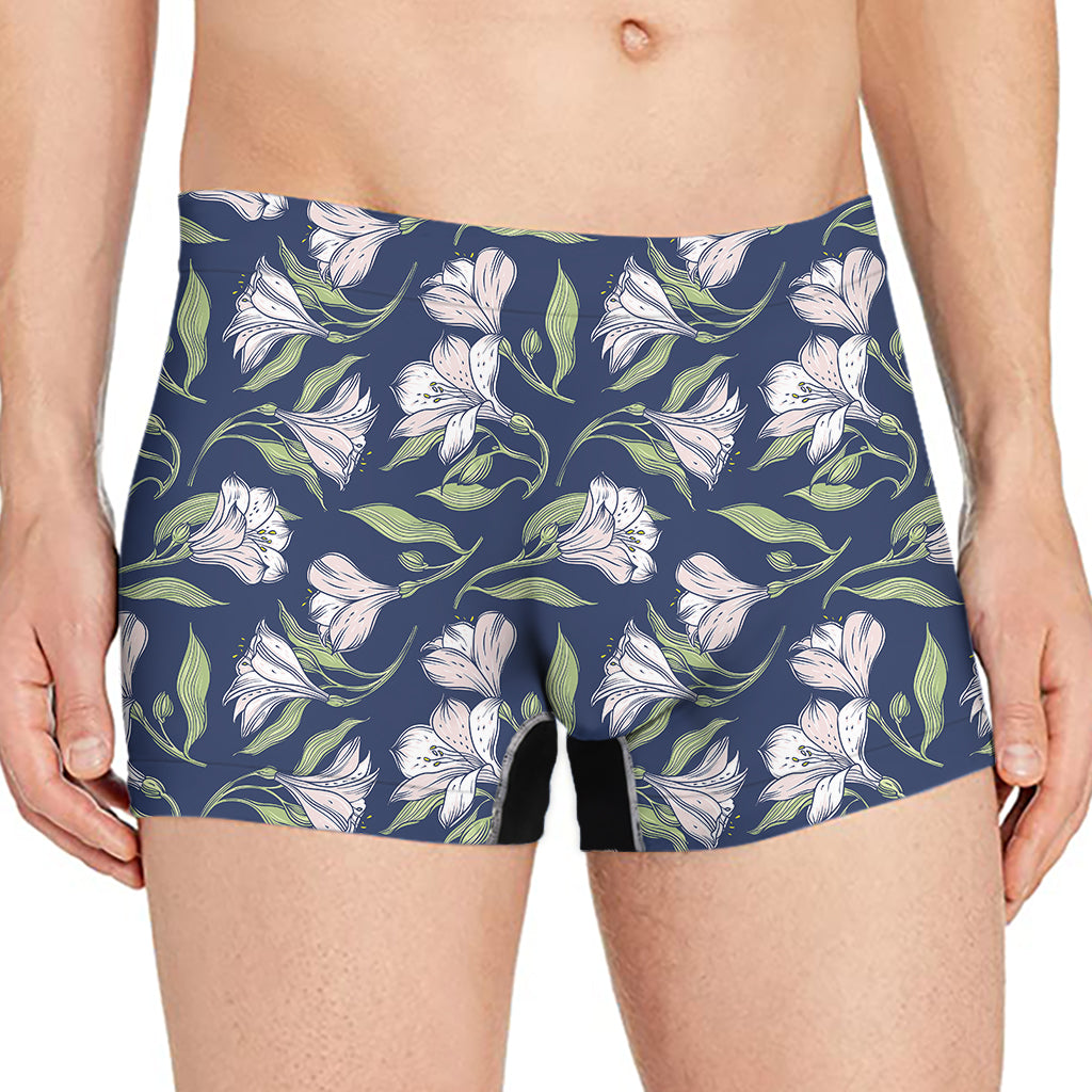 White Alstroemeria Pattern Print Men's Boxer Briefs