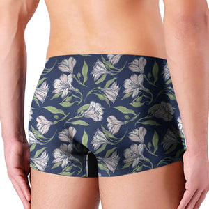 White Alstroemeria Pattern Print Men's Boxer Briefs