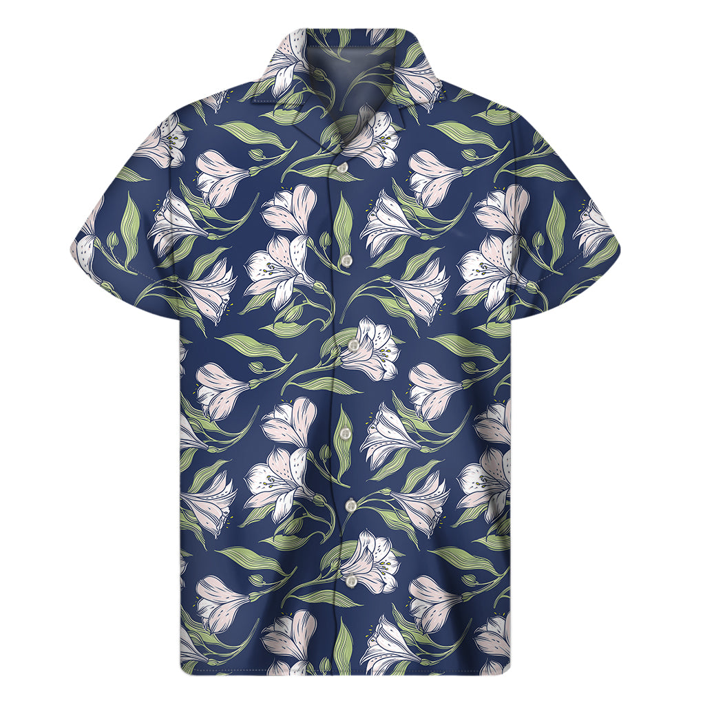 White Alstroemeria Pattern Print Men's Short Sleeve Shirt