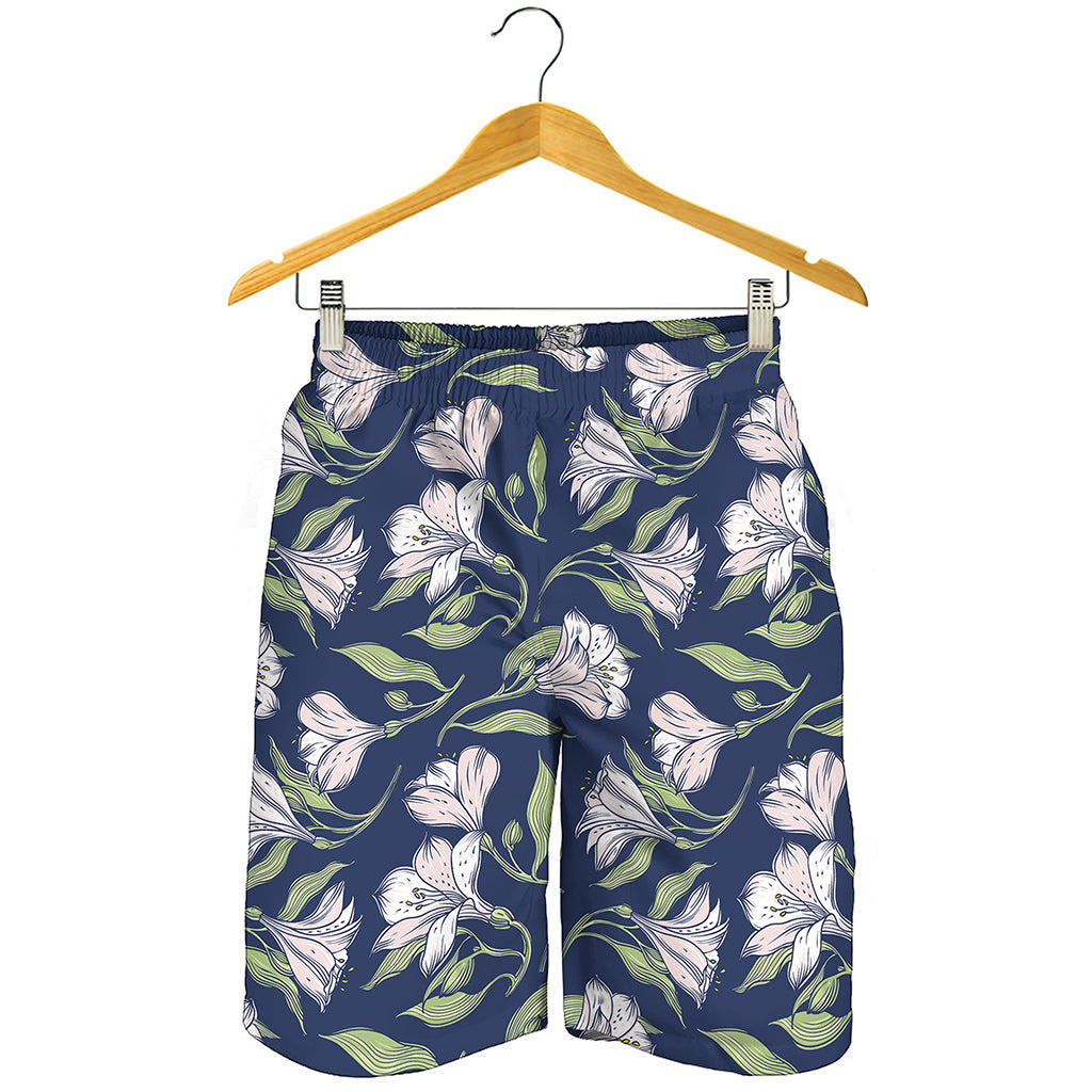 White Alstroemeria Pattern Print Men's Shorts