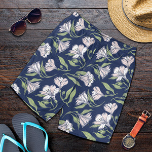 White Alstroemeria Pattern Print Men's Shorts