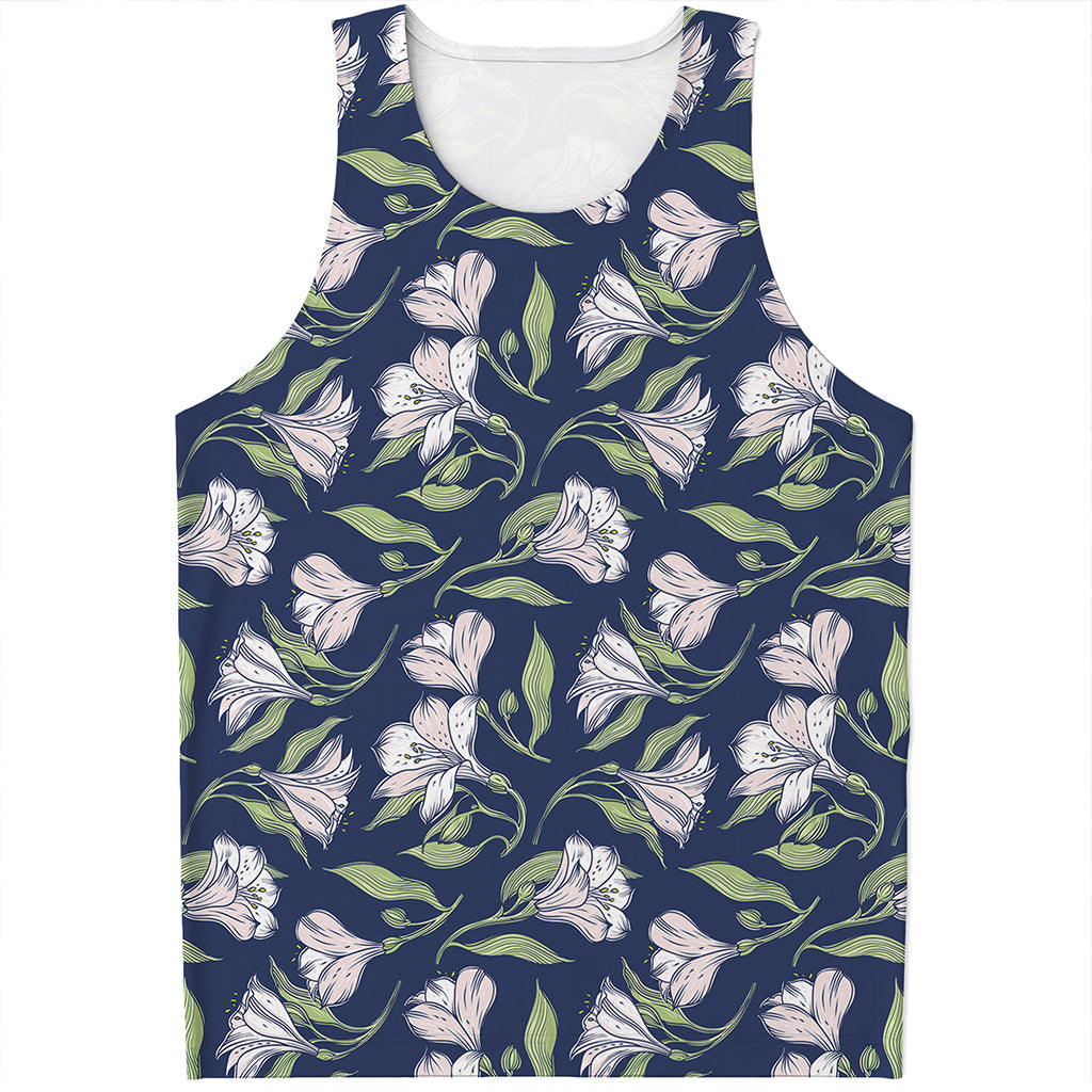 White Alstroemeria Pattern Print Men's Tank Top