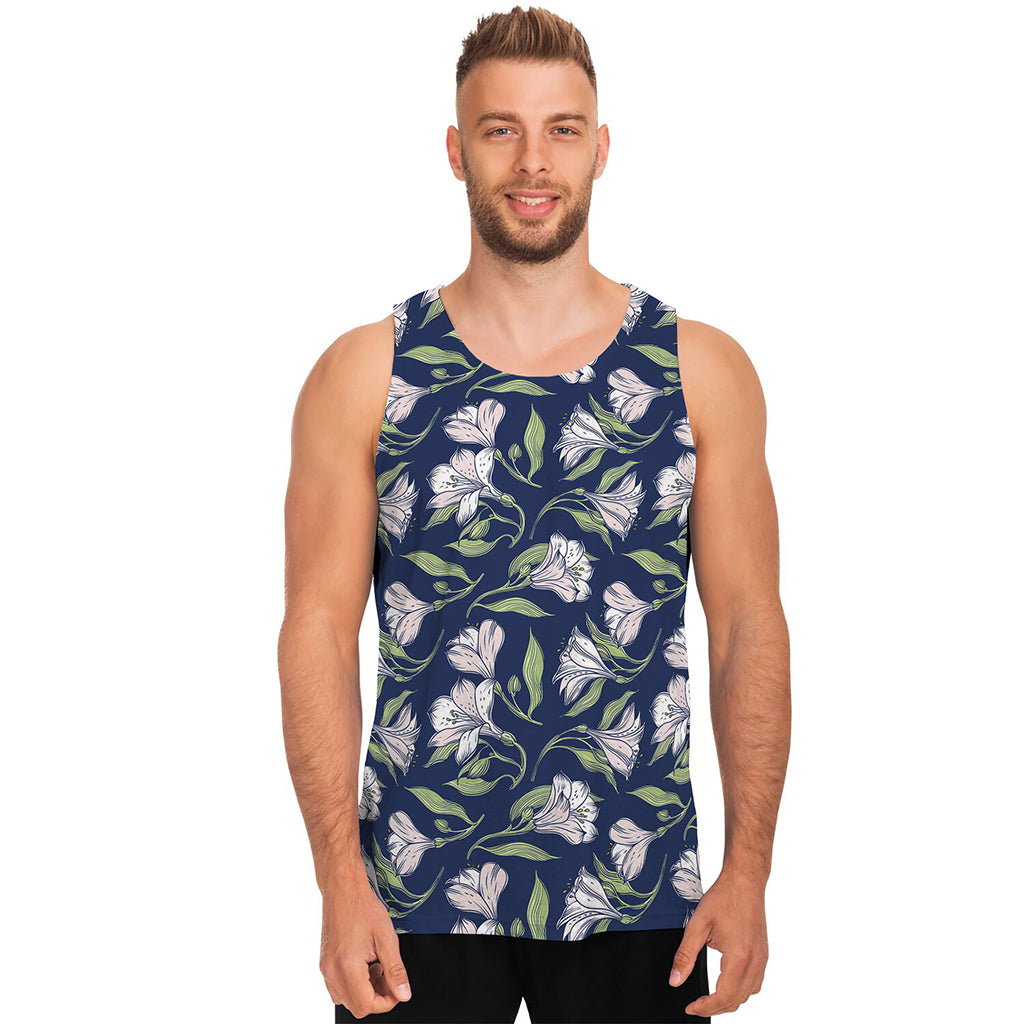 White Alstroemeria Pattern Print Men's Tank Top