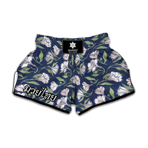 White Alstroemeria Pattern Print Muay Thai Boxing Shorts