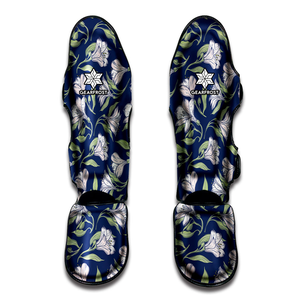 White Alstroemeria Pattern Print Muay Thai Shin Guard