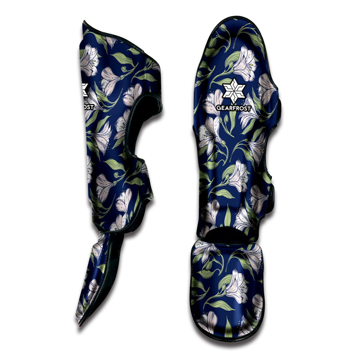 White Alstroemeria Pattern Print Muay Thai Shin Guard