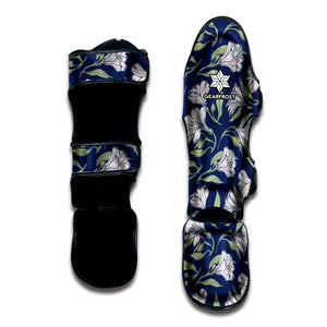 White Alstroemeria Pattern Print Muay Thai Shin Guard