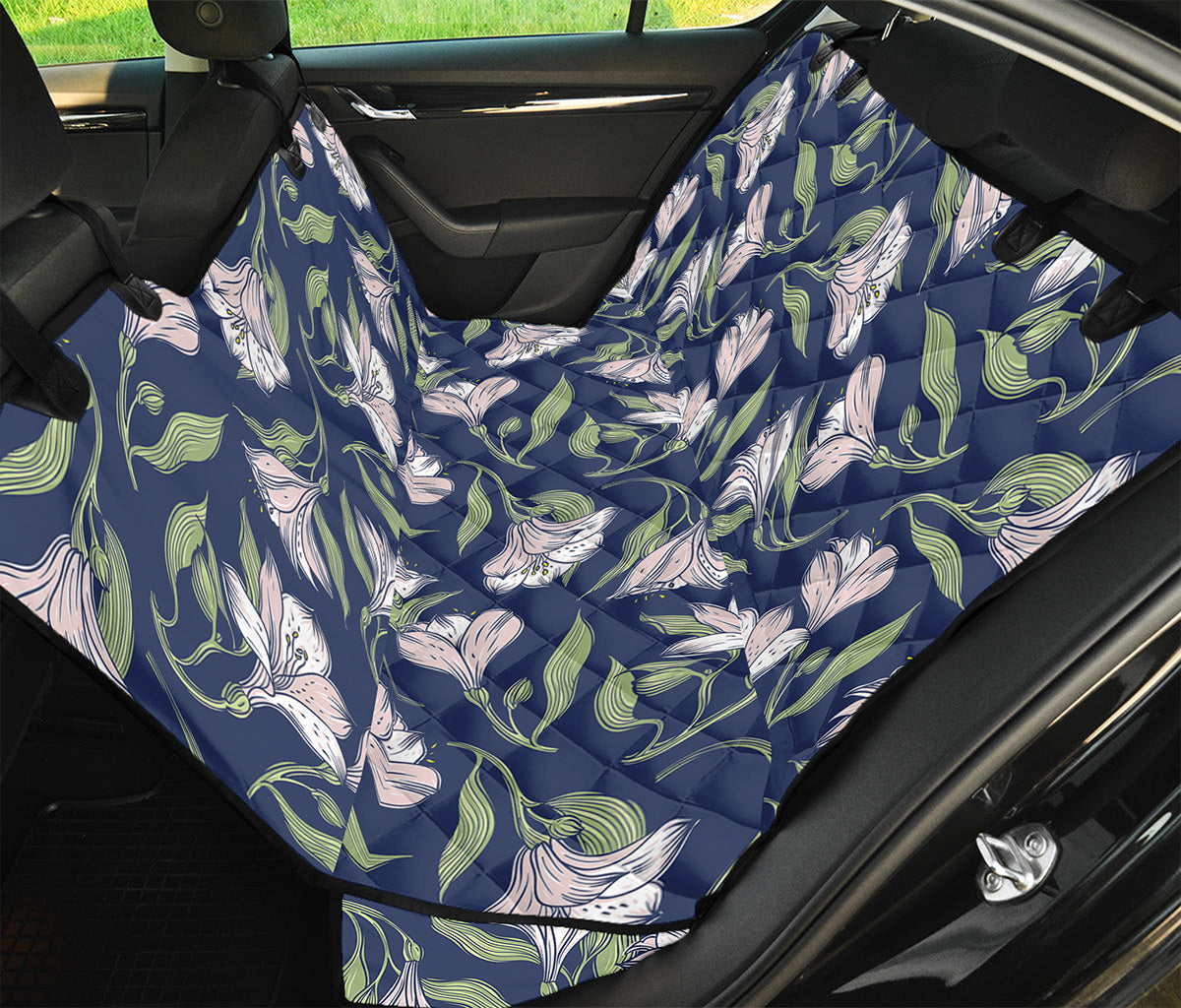 White Alstroemeria Pattern Print Pet Car Back Seat Cover