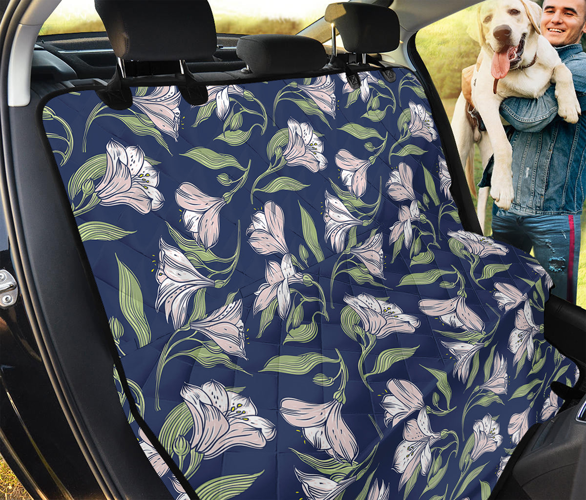 White Alstroemeria Pattern Print Pet Car Back Seat Cover