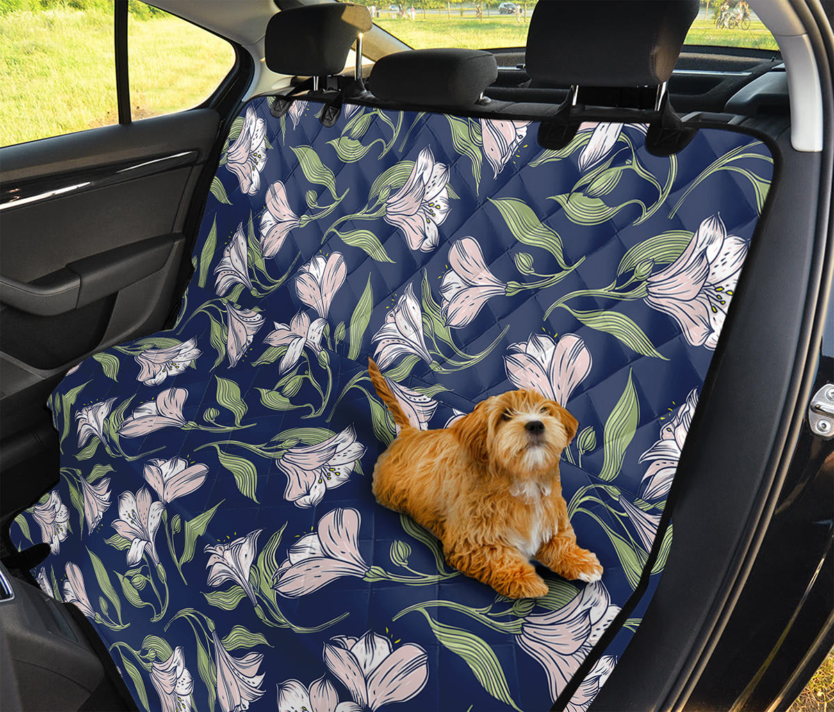 White Alstroemeria Pattern Print Pet Car Back Seat Cover