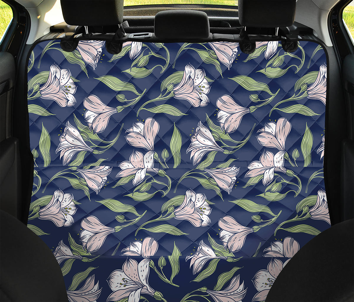 White Alstroemeria Pattern Print Pet Car Back Seat Cover