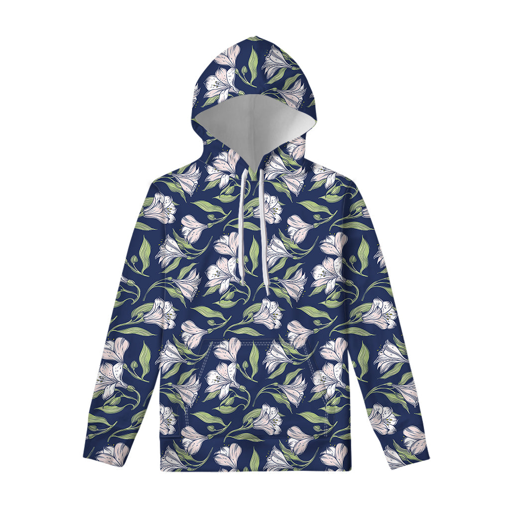 White Alstroemeria Pattern Print Pullover Hoodie