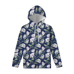 White Alstroemeria Pattern Print Pullover Hoodie