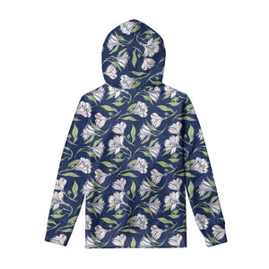 White Alstroemeria Pattern Print Pullover Hoodie