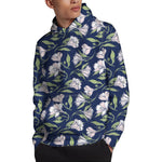 White Alstroemeria Pattern Print Pullover Hoodie