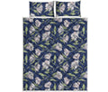 White Alstroemeria Pattern Print Quilt Bed Set