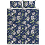 White Alstroemeria Pattern Print Quilt Bed Set