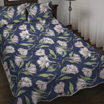 White Alstroemeria Pattern Print Quilt Bed Set