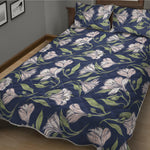 White Alstroemeria Pattern Print Quilt Bed Set