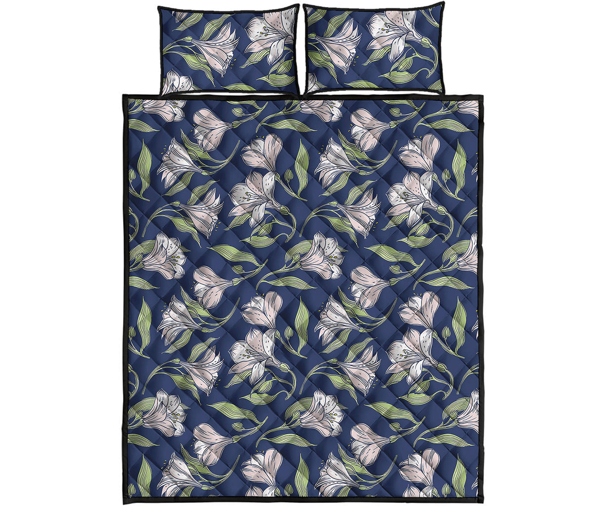 White Alstroemeria Pattern Print Quilt Bed Set