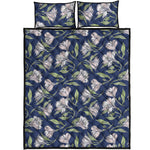 White Alstroemeria Pattern Print Quilt Bed Set