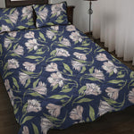 White Alstroemeria Pattern Print Quilt Bed Set