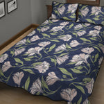 White Alstroemeria Pattern Print Quilt Bed Set