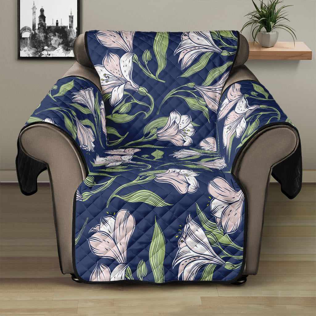 White Alstroemeria Pattern Print Recliner Protector