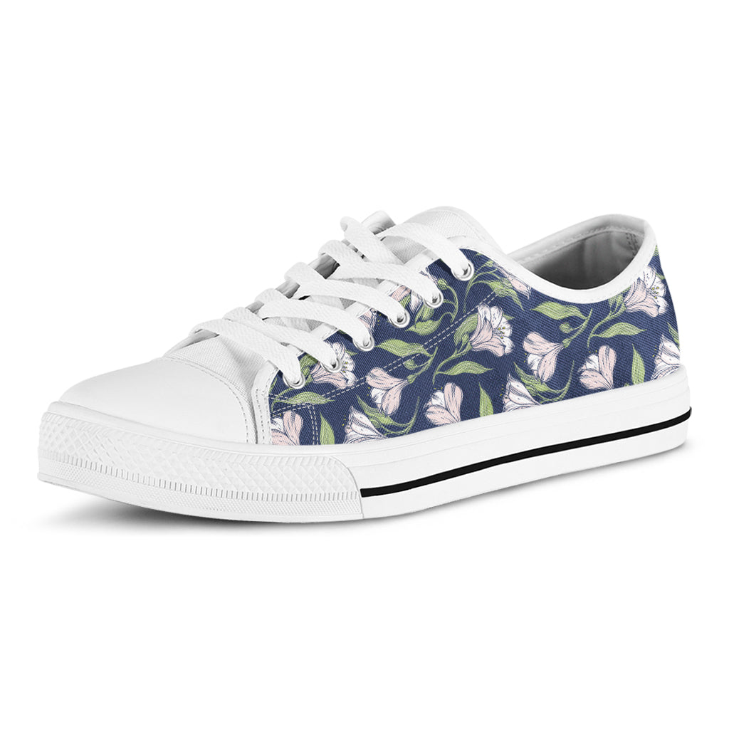 White Alstroemeria Pattern Print White Low Top Shoes