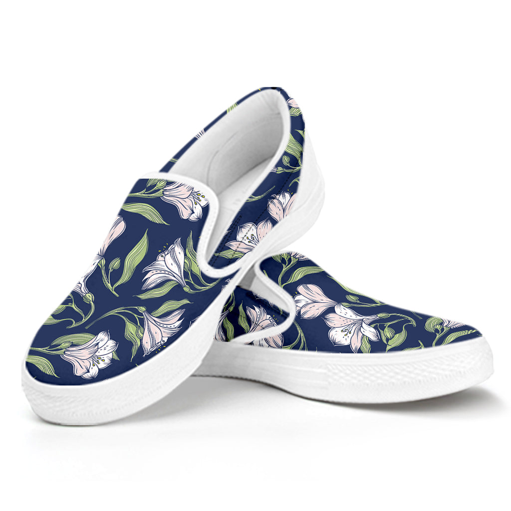 White Alstroemeria Pattern Print White Slip On Shoes